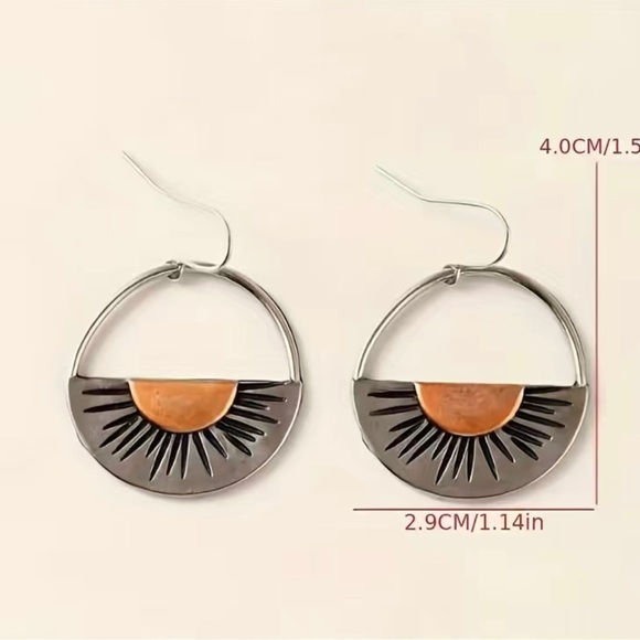 Bohemian Semicircle Shape Sun Pattern Dangle Earrings| Unique Boho Gift For Her - Picture 5 of 5